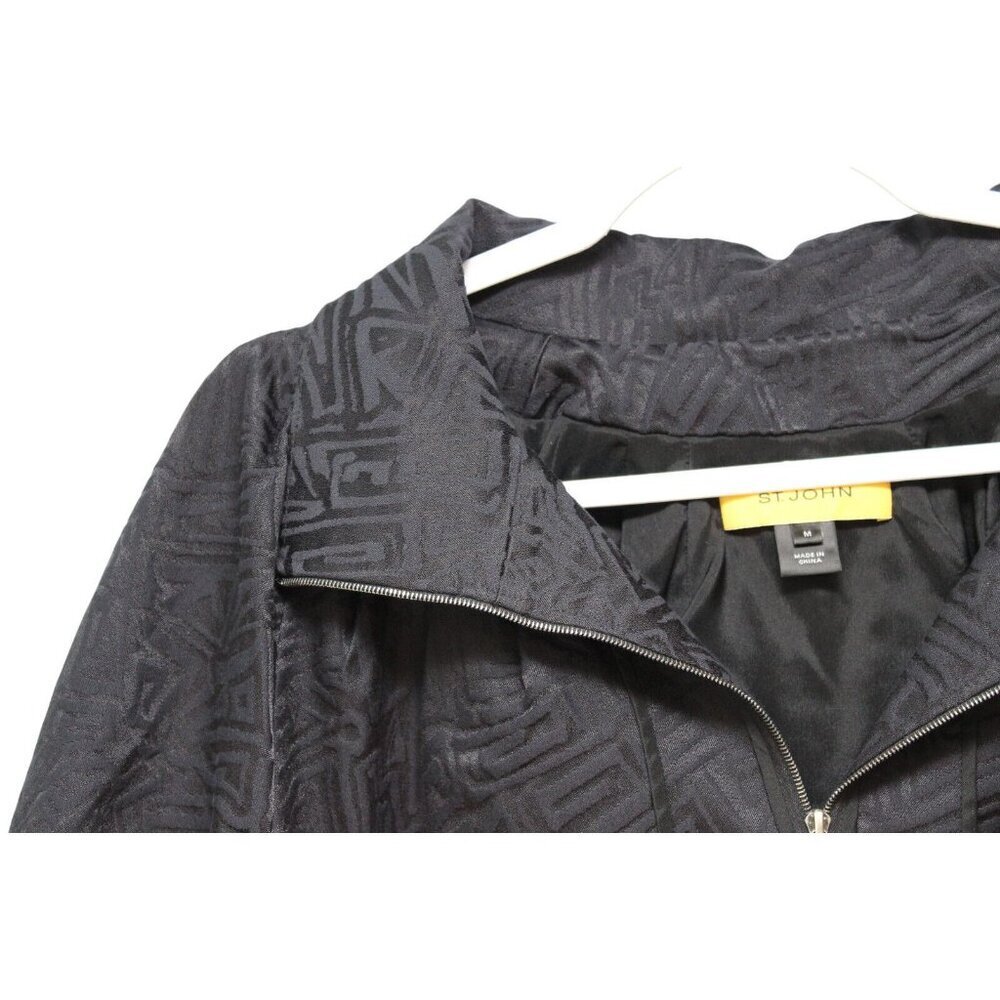St. John Jacket Size Medium Textured Puff Sleeve Black Career Business Luxury - Picture 5 of 14